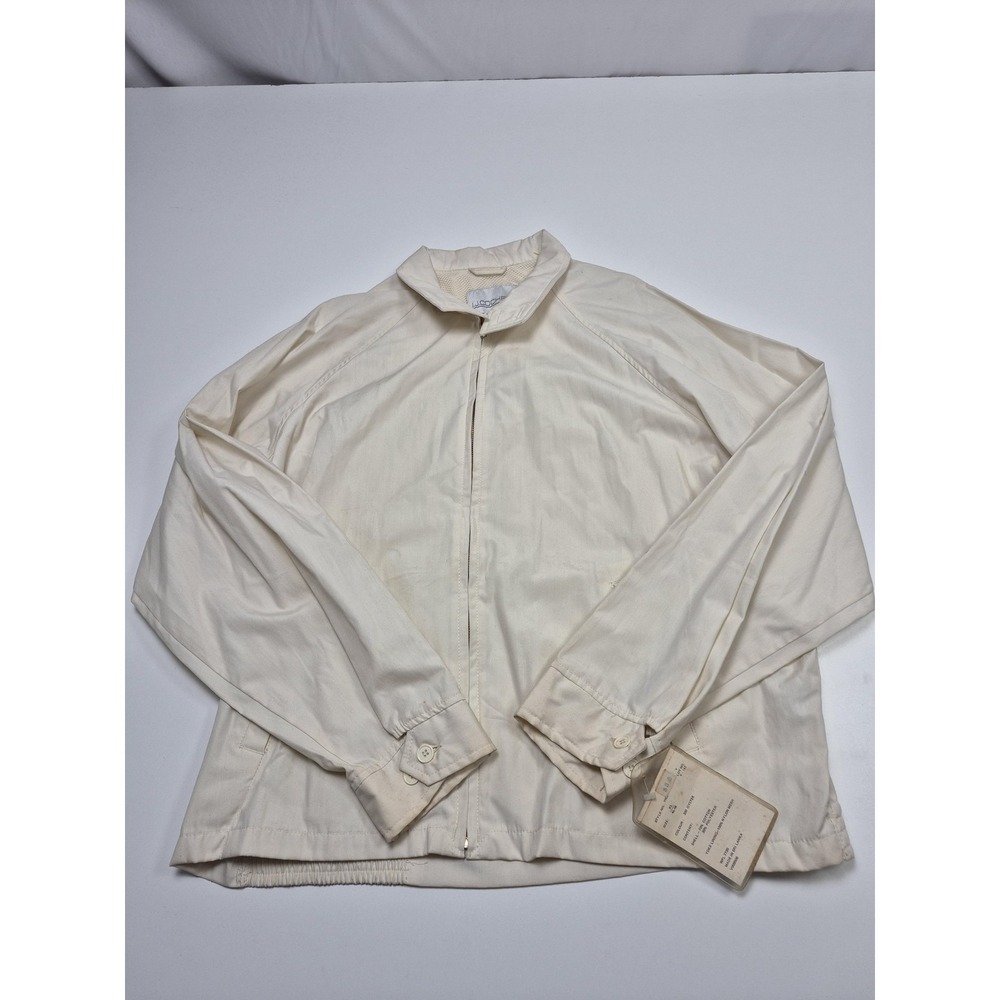 VTG J.J. Cochran Jacket Mens XL White Oyster Cotton Windbreaker Full Zip Lined